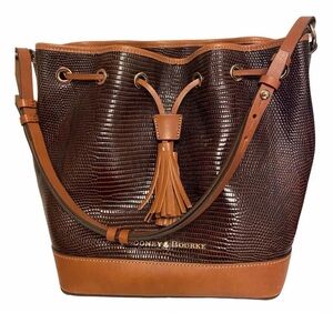Dooney & Bourke Drawstring Bucket Bag Cognac Leather With Tassel